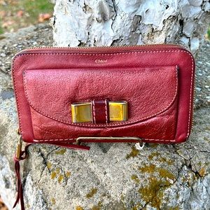 GUC Authentic Chloe Long Wallet Red Pink Woman